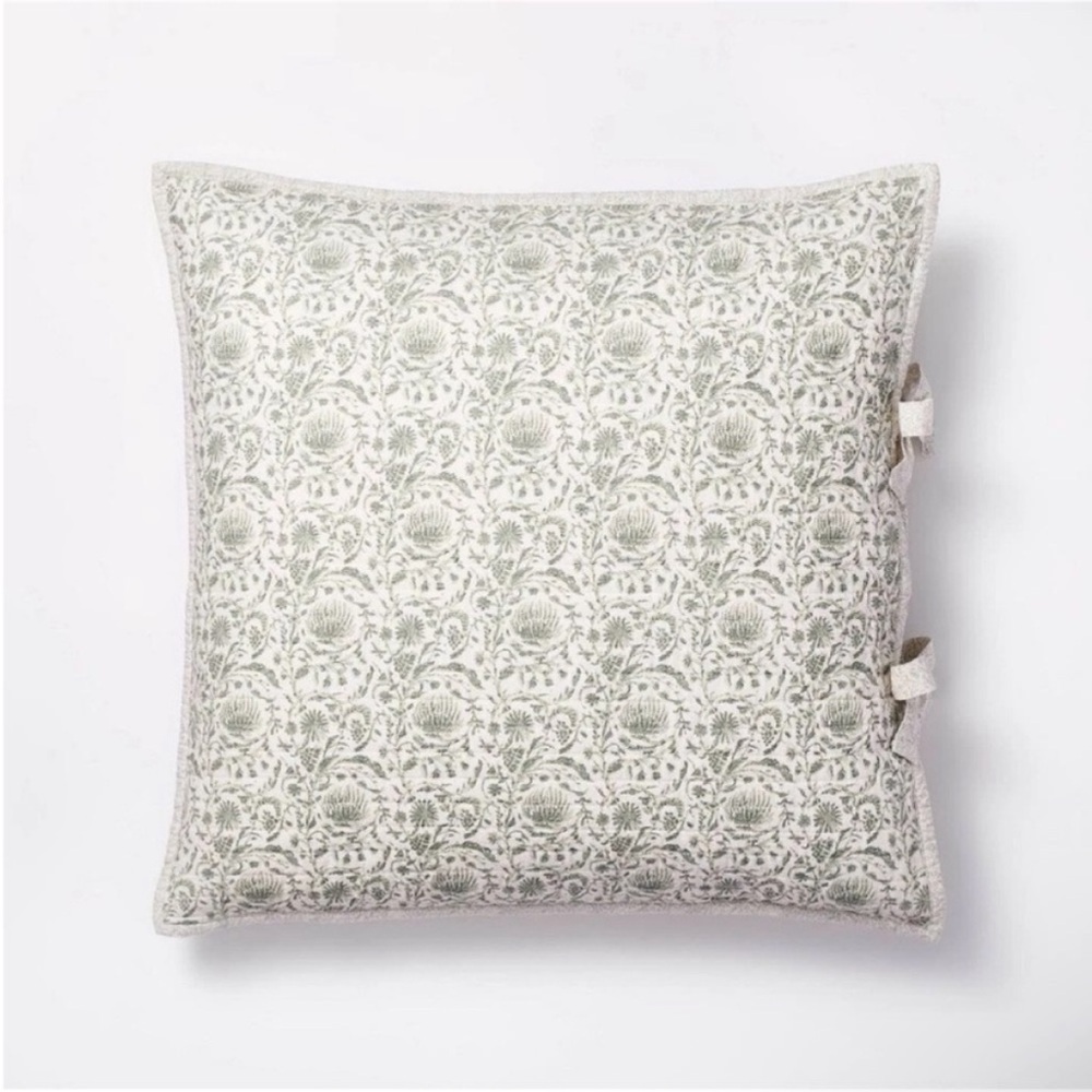 NWT Euro Decorative Border Cotton Slub Print Quilt Sham Light Teal Green